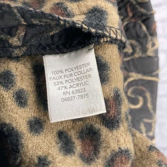 CJ Banks‎ 2X Black Brown Leopard Paisley Fleece Lined Faux Fur Collar Vest Plus - Picture 4 of 4